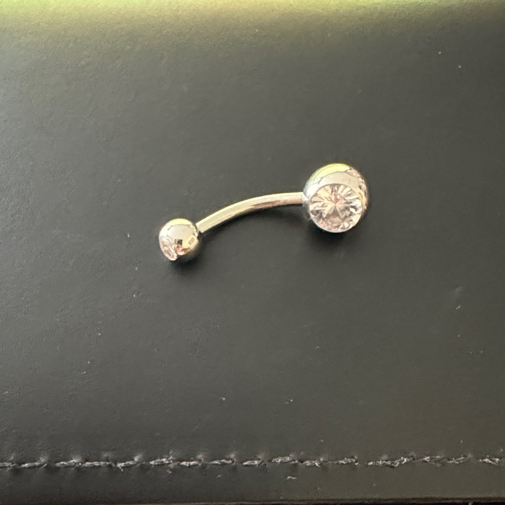 Silver Belly Button Ring with Clear Gem